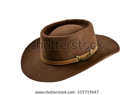 Brown cowboy hat isolated on white background.Vintage American western style felt hat in Rodeo festival.