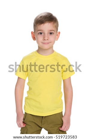 A portrait of a smiling young boy on the white background