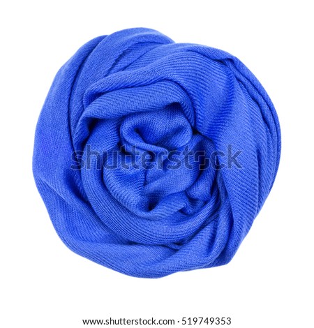 Blue wool scarf isolated on white background. Female accessory.