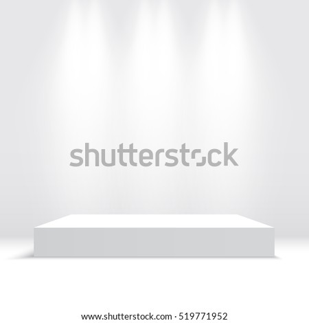White podium. Pedestal. Platform. Spotlight. Vector illustration. Royalty-Free Stock Photo #519771952