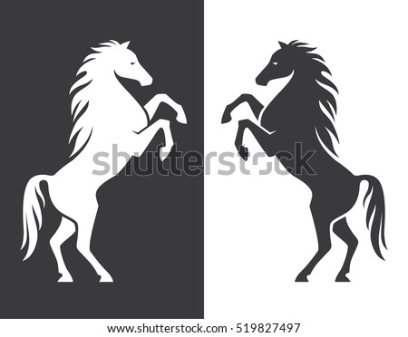 Rearing up horse monochrome silhouette. Can be used for logo, emblem or heraldry design concept