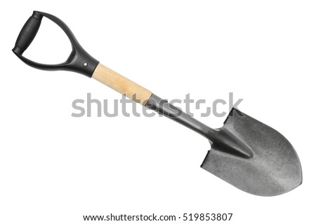Small camp shovel with handle isolated on white background with clipping path Royalty-Free Stock Photo #519853807