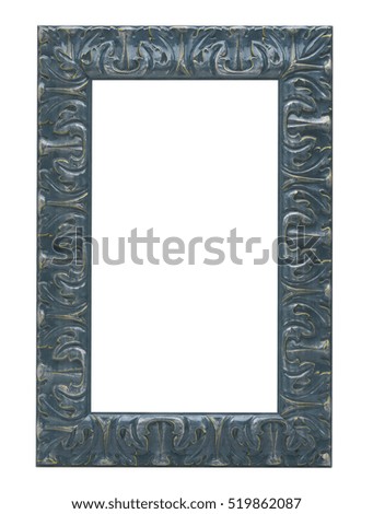 BLUE CARVED WOOD RECTANGULAR PICTURE FRAME ON WHITE BACKGROUND