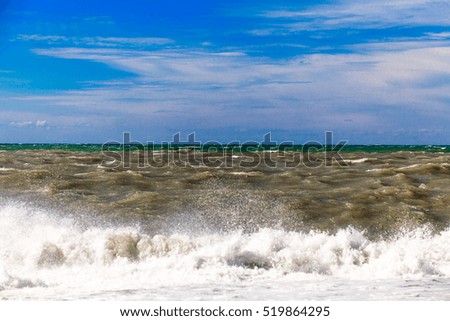 View of storm seascape.  Sea background. Waves.  waves crashing on shore