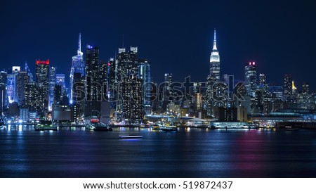 Night skyline of New York City. 

