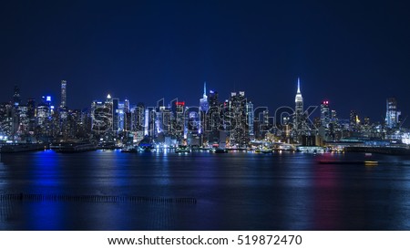 Night skyline of New York City. 

