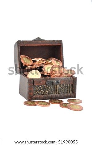 shiny coins in wood chest