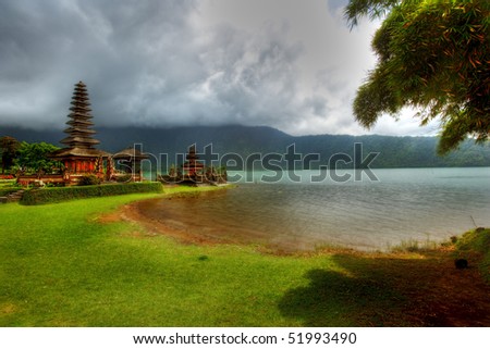 picture of a religious temple at bratan lake ? landscape