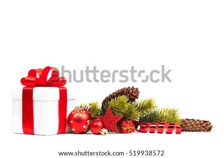 christmas gift with decoration isolated on white background
