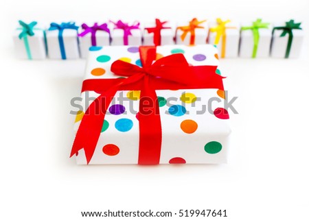 Colorful gift boxes on white background