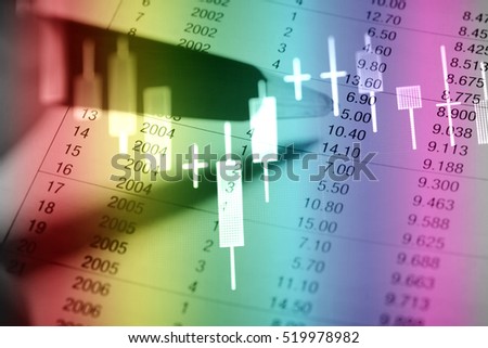 Professional market analysis. Display of quotes pricing graph visualization. Data on live computer screen. Stock exchange graph. Currency trading theme. Price chart bars.