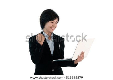 Young pretty business woman with notebook - isolated over a white background.