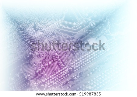 Macro shot of a circuit board, as a technology background. Suitable for your business it presentation. Colored in blue and violet light colors, faded into white. 