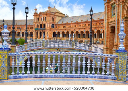 Seville Sevilla Plaza de Espana ceramic balustrade Andalusia Spain square