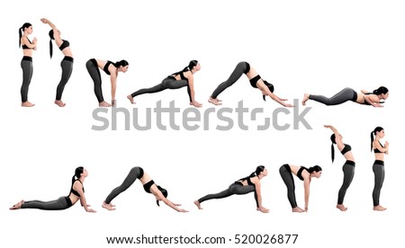 Young woman practicing yoga, white background. Sport concept. Royalty-Free Stock Photo #520026877