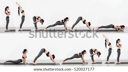 Young woman practicing yoga, white background. Sport concept. Royalty-Free Stock Photo #520027177