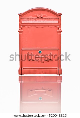 Red post box isolated on white background