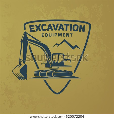 Excavator logo on grunge background.