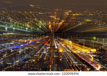 Zooming effect on a city at night