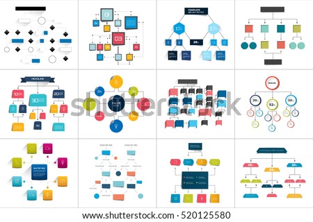 Mega set of various  flowcharts schemes, diagrams. Simply color editable. Infographics elements. Royalty-Free Stock Photo #520125580