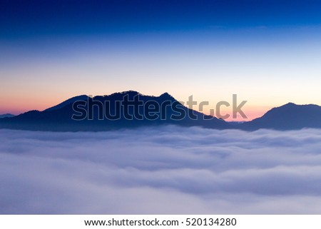 Beautiful sun rise at pho tog mountain and the mist in thailand