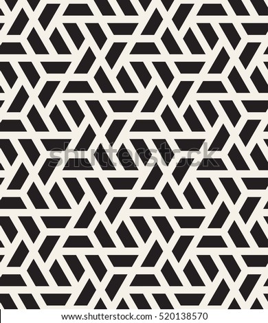 Vector seamless pattern. Modern stylish texture. Repeating geometric tiles with halves of hexagons. Contemporary graphic design. Trendy hipster monochrome print. Royalty-Free Stock Photo #520138570