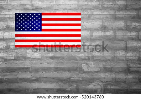American flag on art concrete texture for background in black, grey and white colors.star torn sand old fake art wind dry icon blue red space bad cover drit dust cement drip usa pride stem edge wall