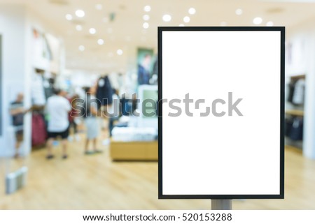 Blank sign with copy space for your text message or mock up content in modern shopping mall.