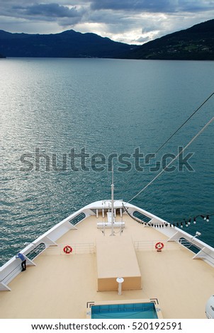 Summer picture of norwegian fjord (Nordfjord, nearby Olden), view from a cruise liner