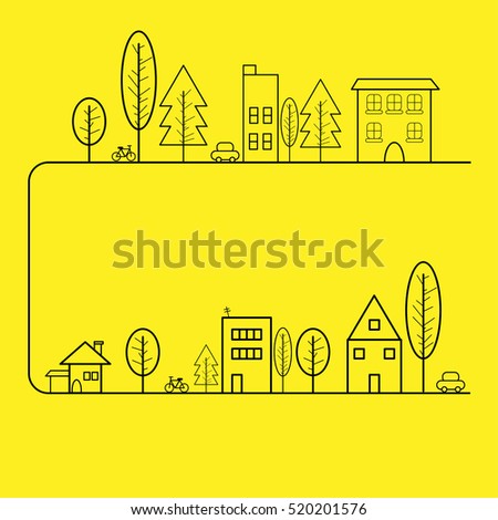 Simple black line of town in Vertical view with yellow background