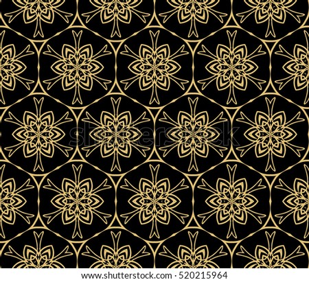 Gothic flower. Seamless pattern. Gold on black Vector illustration.