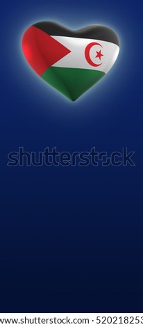 Western Sahara 3D flag Heart Shape, banner poster vertical (3D Render)