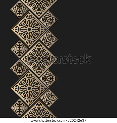 Golden frame in oriental style. Seamless border for design. Eastern background. Islamic card with place for text. Royalty-Free Stock Photo #520242637