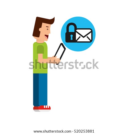 cartoon man tablet email padlock security vector illustration eps 10