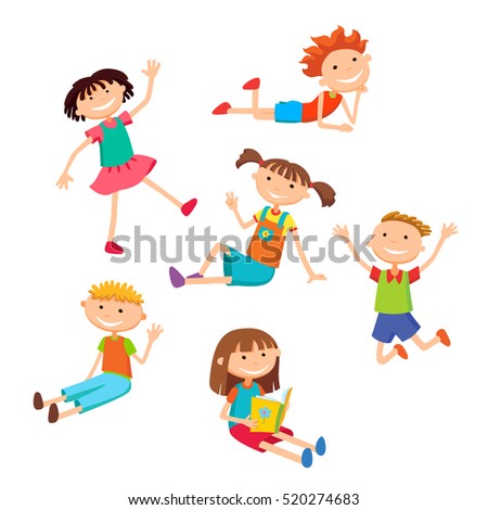 collection of happy children in different positions vector illustration