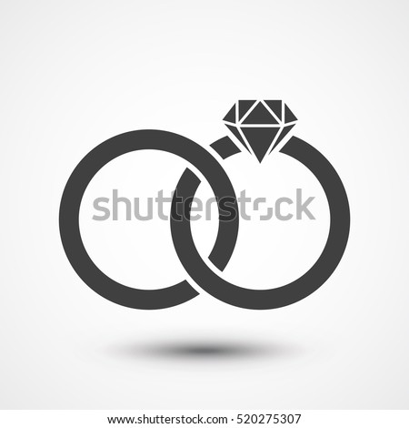 Two bonded wedding rings. Marriage proposal icon. Diamond ring. Couple wedding anniversary. Bride jewelry. Engagement symbol Royalty-Free Stock Photo #520275307