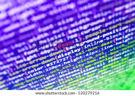 Binary digits code editing. Script procedure creating. Web site codes on computer monitor. Developer working on websites codes in office. Mobile app developer. 
