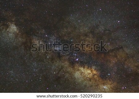 Close-up of Milky way galaxy with stars and space dust in the universe, Long exposure photograph, with grain.

