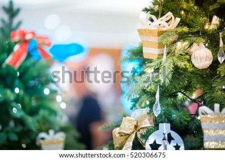 Abstract Blurred shopping mall background with Christmas decorations