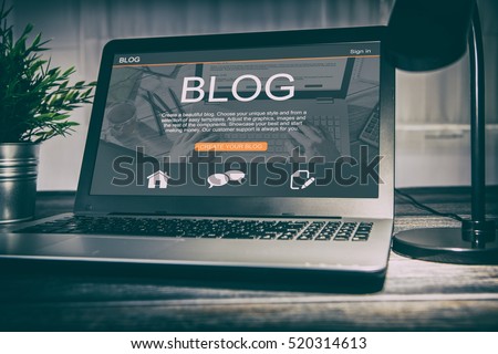 blogging blog word coder coding using laptop page keyboard notebook blogger internet computer marketing opinion interface layout design designer concept - stock image Royalty-Free Stock Photo #520314613