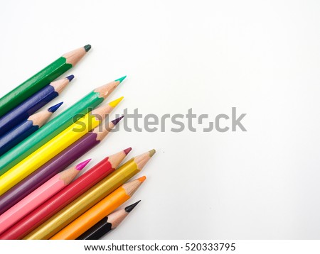 Color pencils on white background, copy space Royalty-Free Stock Photo #520333795