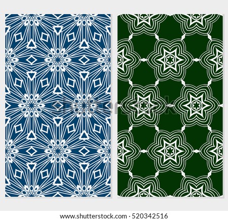 set of modern floral geometric ornament. seamless vector pattern. red, blue, green, black color