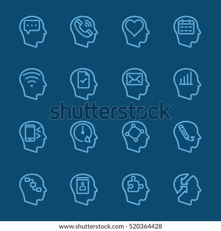 Head thinking of communication concept blue line icon