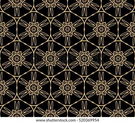 Gothic flower. Seamless pattern. Gold on black Vector illustration.