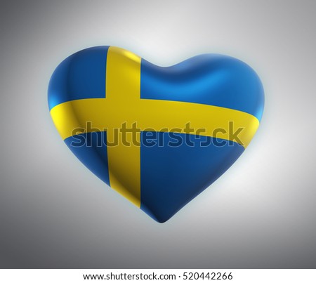 Sweden 3D Flag Heart Shape, Swedish Background (3D Render)