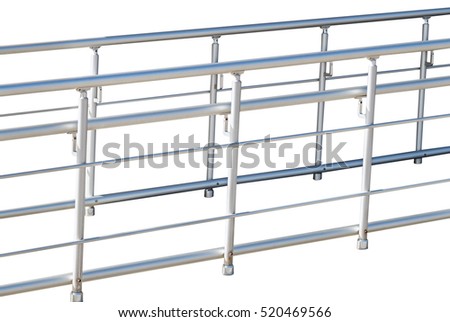 Chromium metal fence with handrail on white background