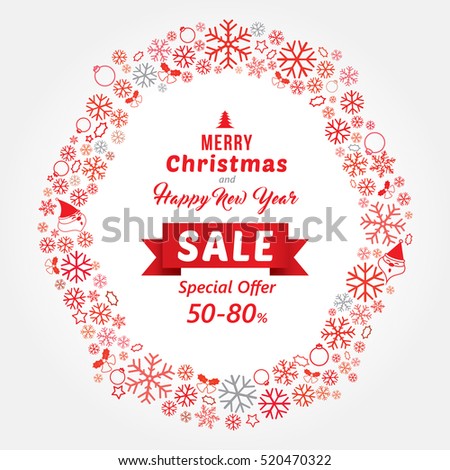 Christmas and New year sale banner template design with discount 50%-80 %. Vector illustration