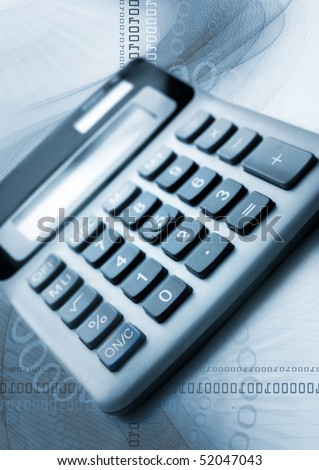 Abstract background with numbers and calculator with blue toning Royalty-Free Stock Photo #52047043