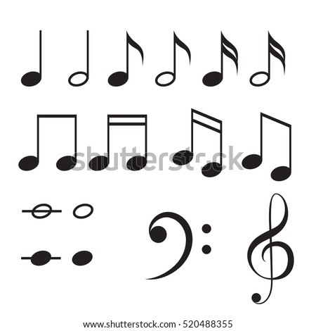 Music notes vector icon set. Black musical key signs.