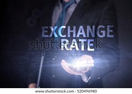 Businessman Use Smartphone And Selecting Exchange Rate, Touch Screen. Virtual Icon. Graphs Interface. Business concept. Internet concept. Digital Interfaces